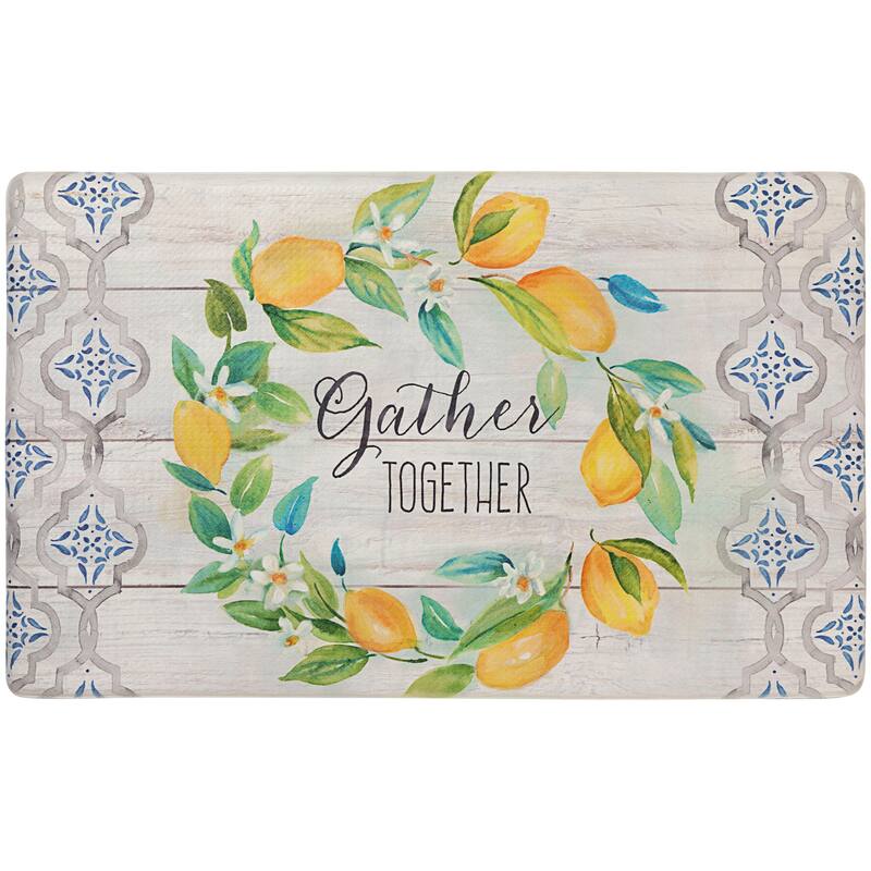SoHome Cozy Living Lemon Wreath Gather Together Anti-Fatigue Kitchen Mat, Grey/Yellow - 17.5"x30"