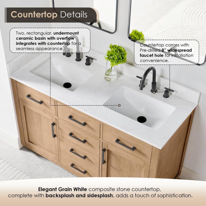Altair Gavino Bath Vanity with Grain White Composite Stone Top, no Mirror