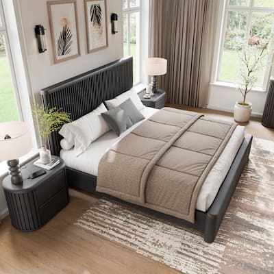 Furniture of America Caelan I Modern 3-Piece Black Solid Wood Fluted Panel Bedroom Set
