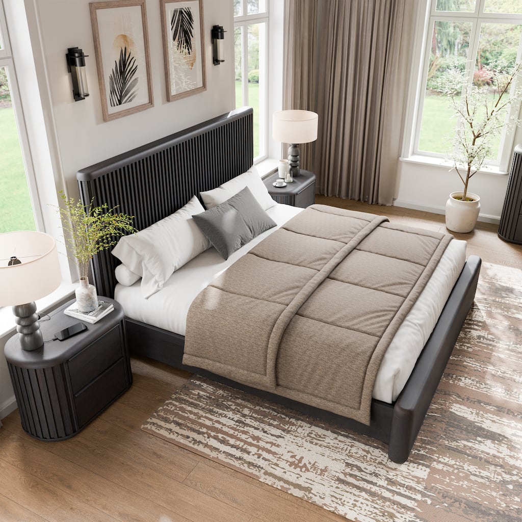 Furniture of America Caelan I Modern 3-Piece Black Solid Wood Fluted Panel Bedroom Set