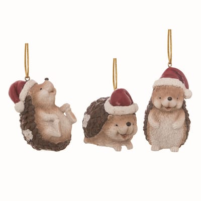 Transpac Resin Brown Christmas Chunky Hedgehog Ornaments Set of 3