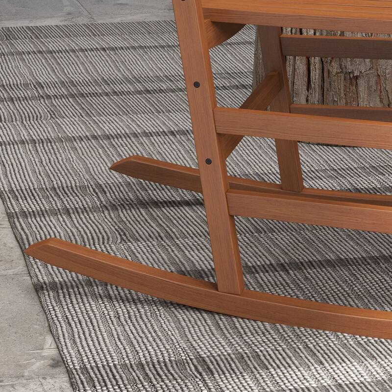 Outdoor Rocking Chair Set of 2 with Side Table, Patio Wooden Rocking Chair