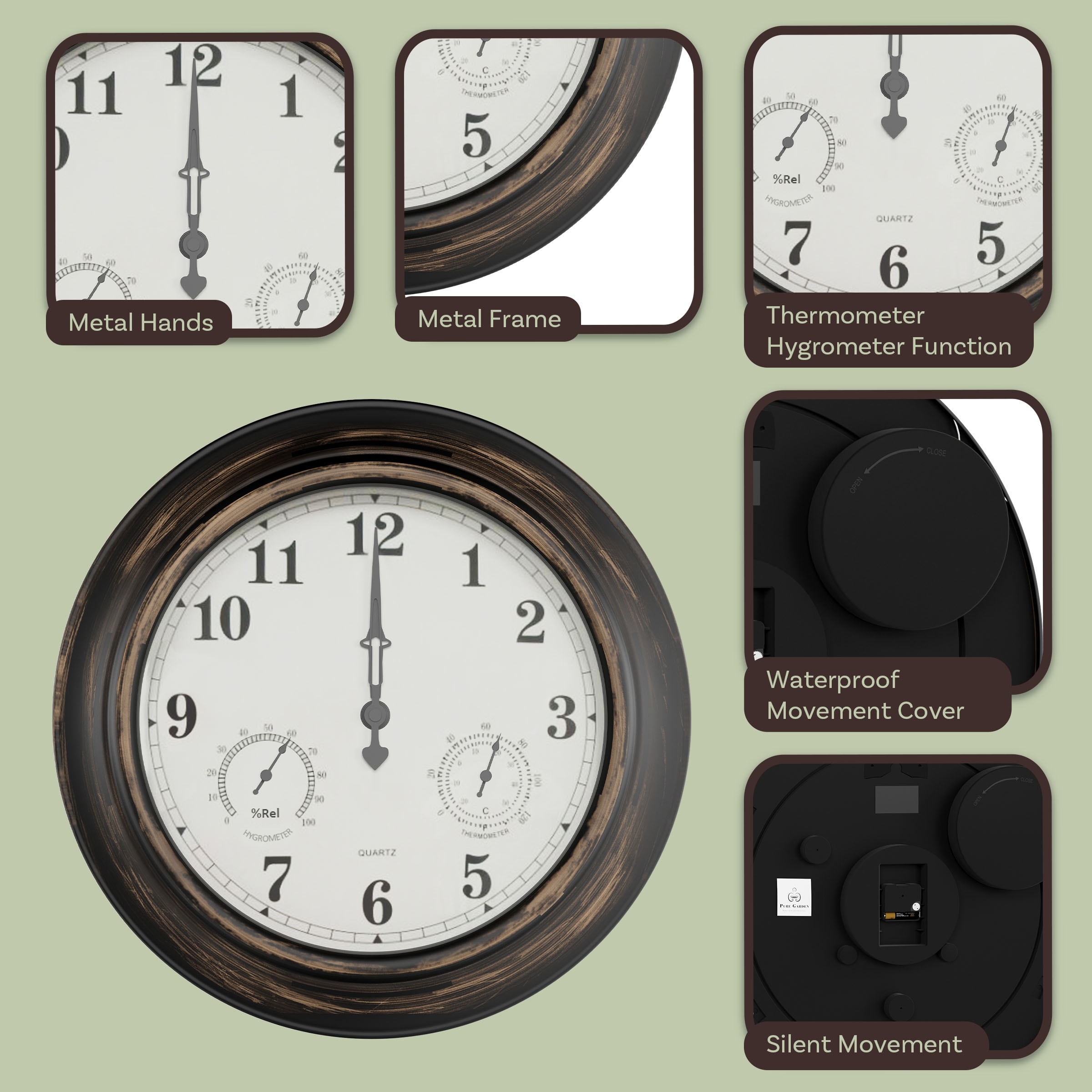 metal outdoor clock with thermometer