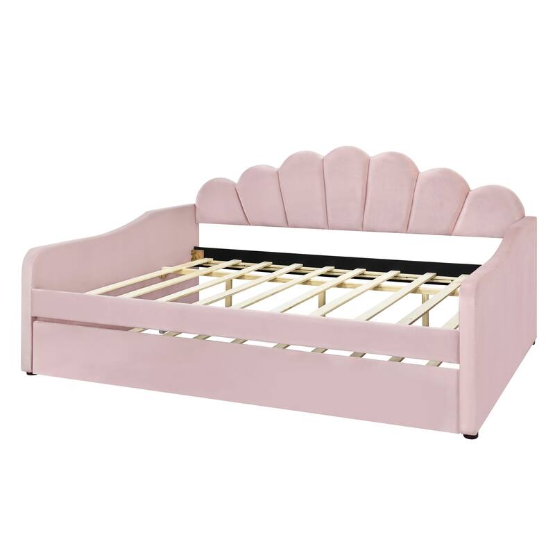 Roomfitters Full Size Upholstered Daybed with Shell Backrest and Pull-Out Trundle