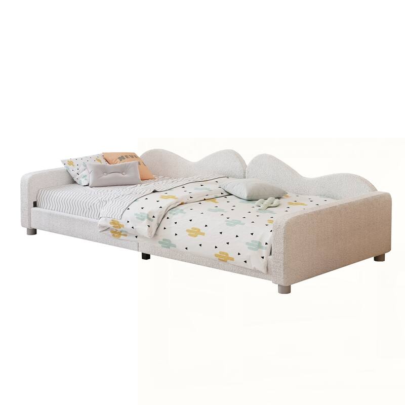Upholstered Daybed, Sherpa Fabric Sofabed with Cloud-Shaped Backrest