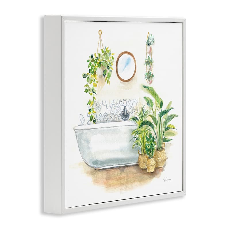 Stupell Serene Bathroom Interior with Greenery Plants Painting Framed Wall Art