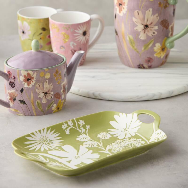 Certified International Wildflowers Wax Off Rectangular Platter - 14.25"L x 8.00"W x 1.50"H