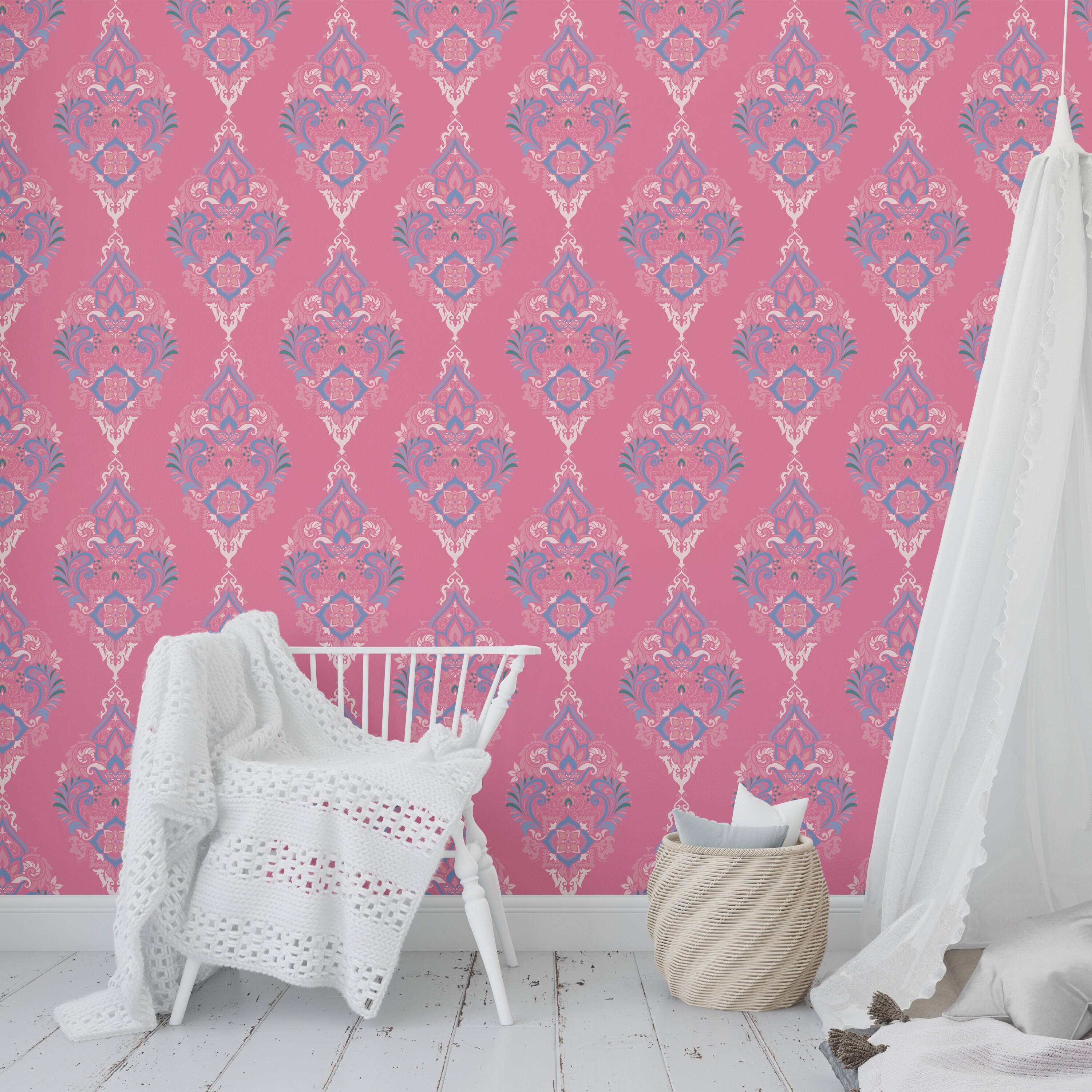Shop Boho Damask Dark Pink Peel And Stick Wallpaper By Kavka Designs 2 X 16 On Sale Overstock 31638240