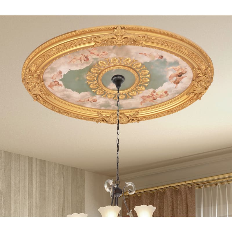 Golden Rocaille Oval Chandelier Ceiling Medallion - Multi