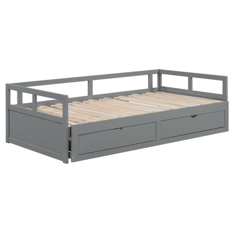 Roomfitters Twin Extending Daybed with Trundle and 2 Storage Drawers, Expands to King Size