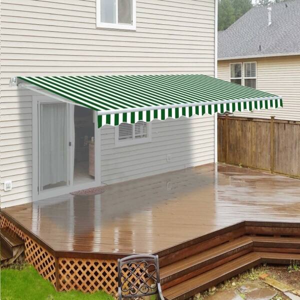 ALEKO Motorized 16x10 feet Retractable Outdoor Patio Awning Green/White ...