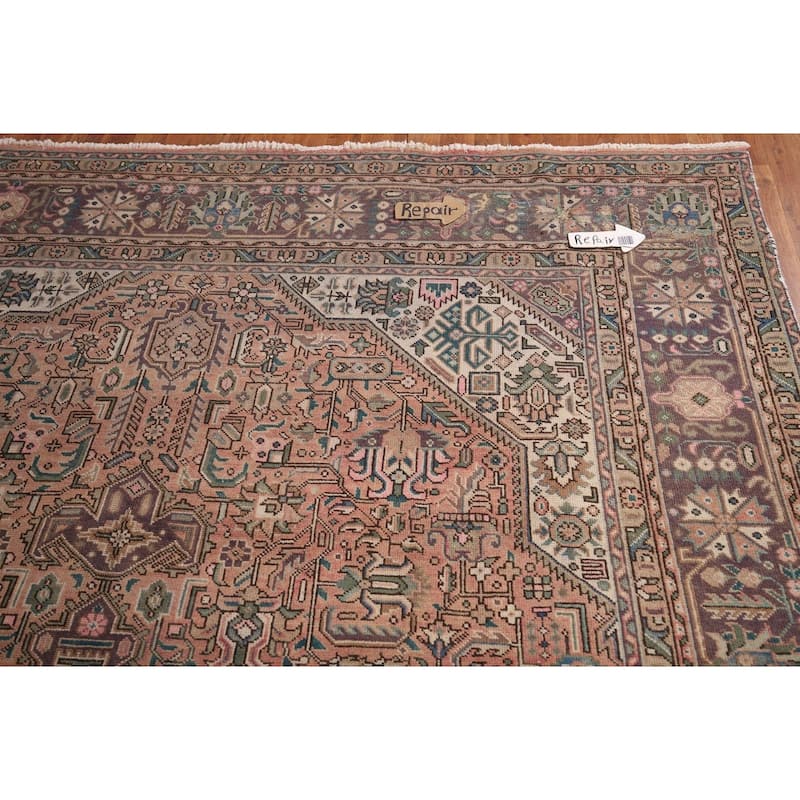 Pink Geometric Tabriz Vintage Persian Rug Hand-Knotted Wool Carpet - 8'0" x 11'2"