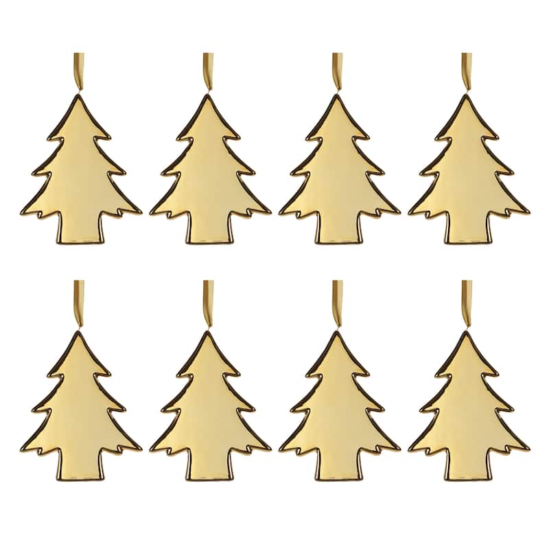 Ceramic Flat Tree Hanging Ornaments, Set of 8