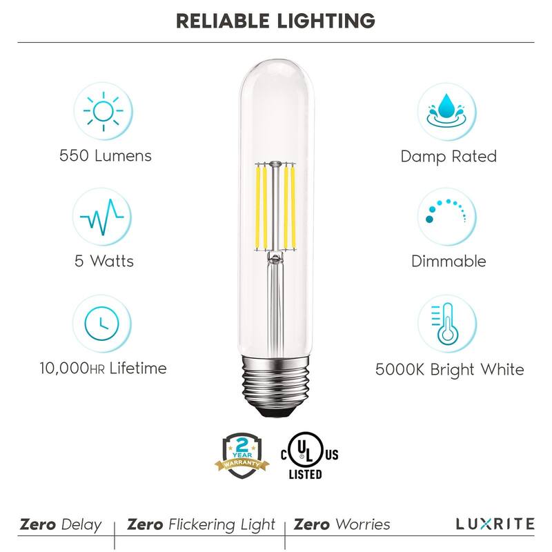 Luxrite Edison T9 LED Tube Light Bulbs 60W Equivalent 5000K Bright White 550 Lumens Dimmable 5W UL Listed E26 6 Pack