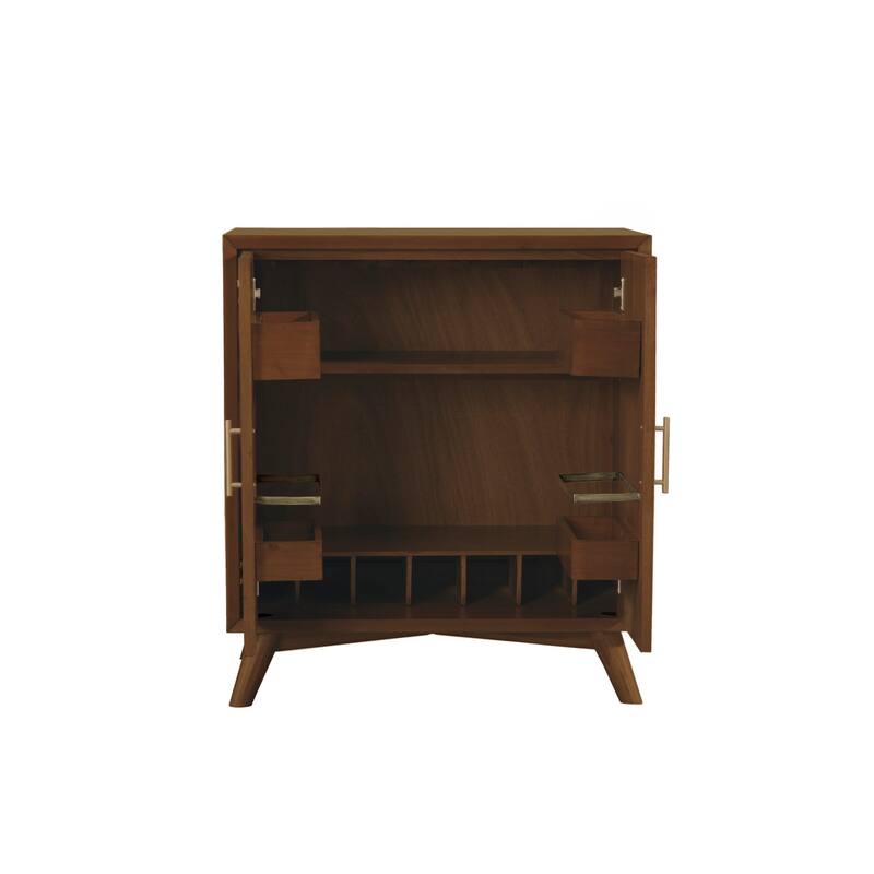 Ian 36 Inch 2 Door Bar Cabinet, Mahogany Wood, Wine Rack, Walnut Brown