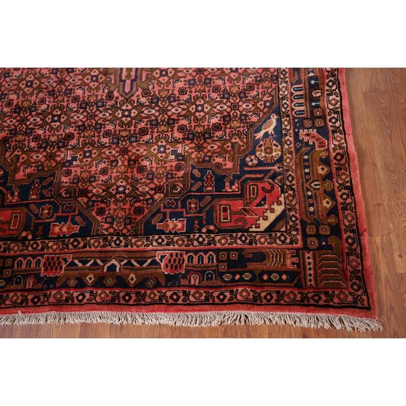 Pink Geometric Zanjan Vintage Persian Rug Hand-Knotted Wool Carpet - 4'9" x 7'7"