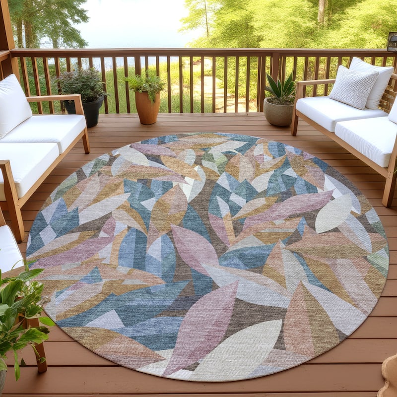 Machine Washable Indoor/ Outdoor Modern Floral Chantille Rug - Copper - 8' x 8'