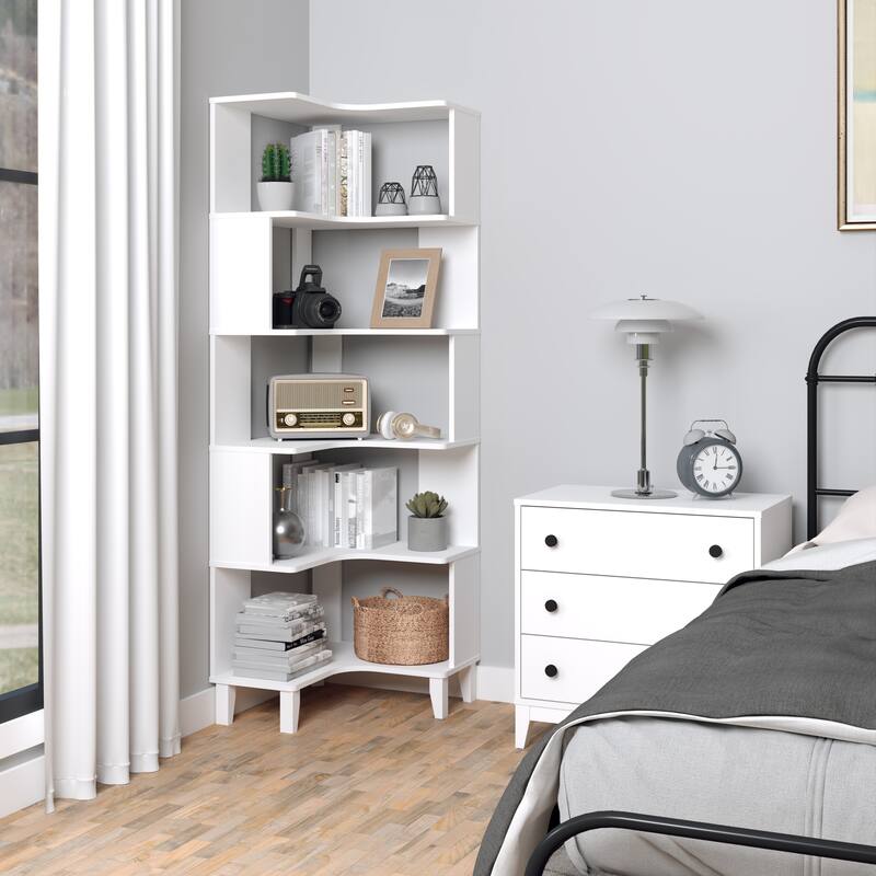Prepac Nordik 6-Tier Corner Bookcase, 71.5" Extra Tall Corner Shelf, Freestanding Bookshelf for Home Office, Living Room