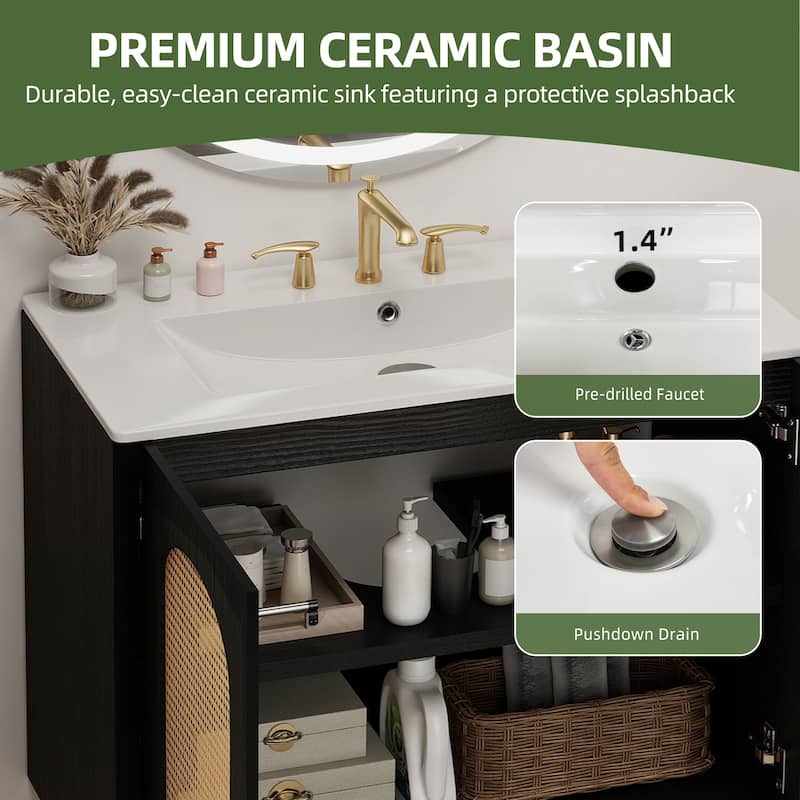 36" Rattan Boho Bathroom Vanity with Sink