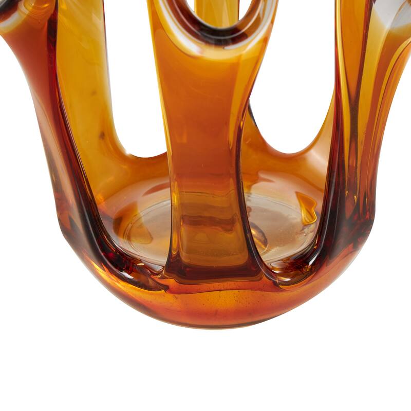 Glass Abstract Ombre Vase with Wavy Oval Cutouts - Orange, Black or Blue - Roche River Decor