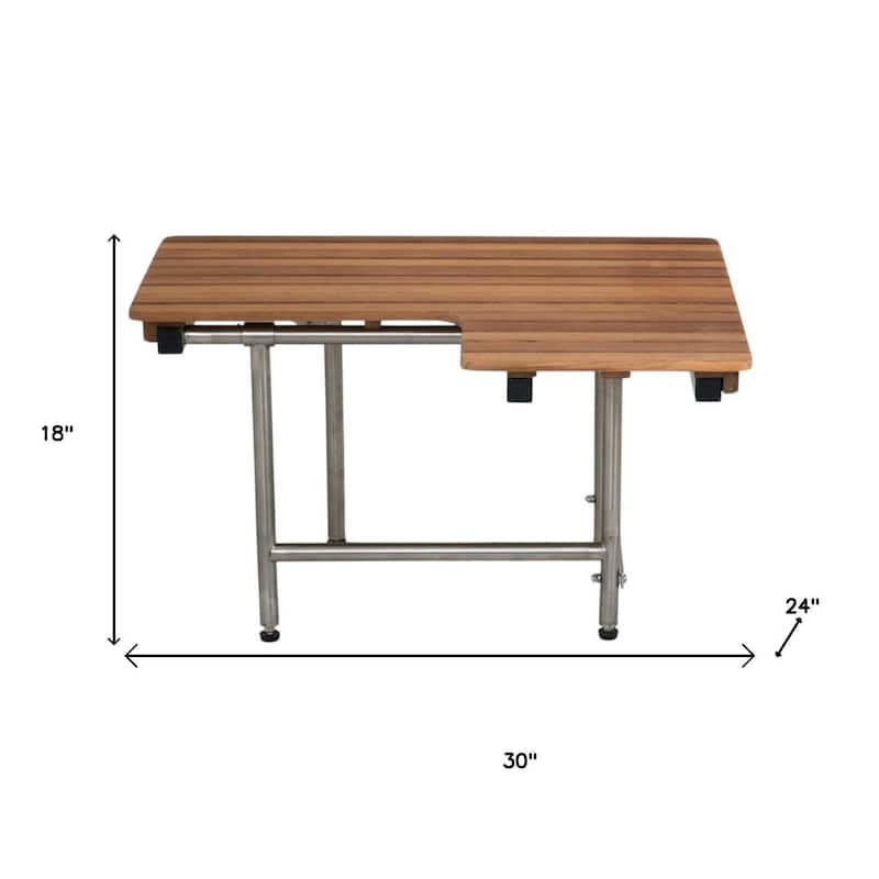 30" Brown Wall Mount Teak Rectangular Shower Bench With Legs