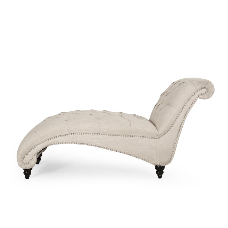 Modern 64.25" Button Tufted Chaise Lounges Chair with Birch Wood Legs and Nailheads