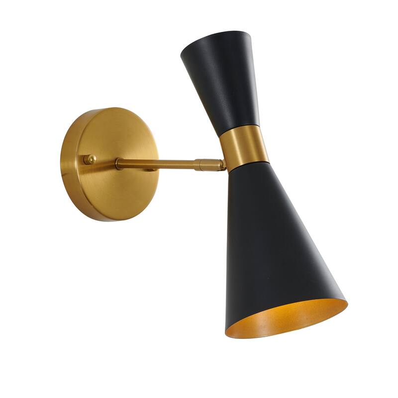 1-Light Gold Iron Wall Sconce With Black Cone Shade