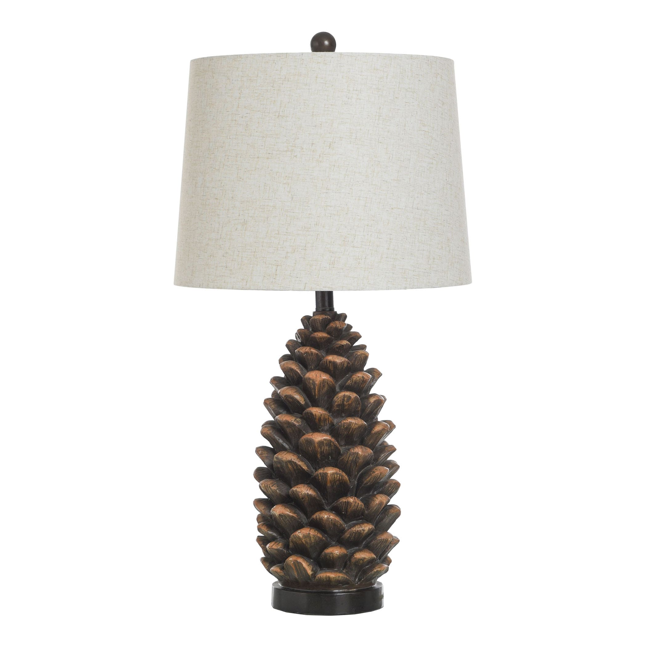 Roanoke - Rustic Table Lamp - Acorn-Form Body - Roanoke Brown Finish - Heathered Oatmeal Shade