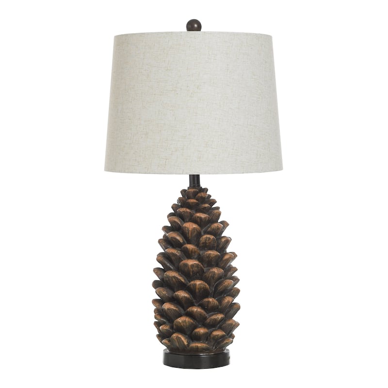 Roanoke - Rustic Table Lamp - Acorn-Form Body - Roanoke Brown Finish - Heathered Oatmeal Shade - Roanoke Brown, Heathered Cream