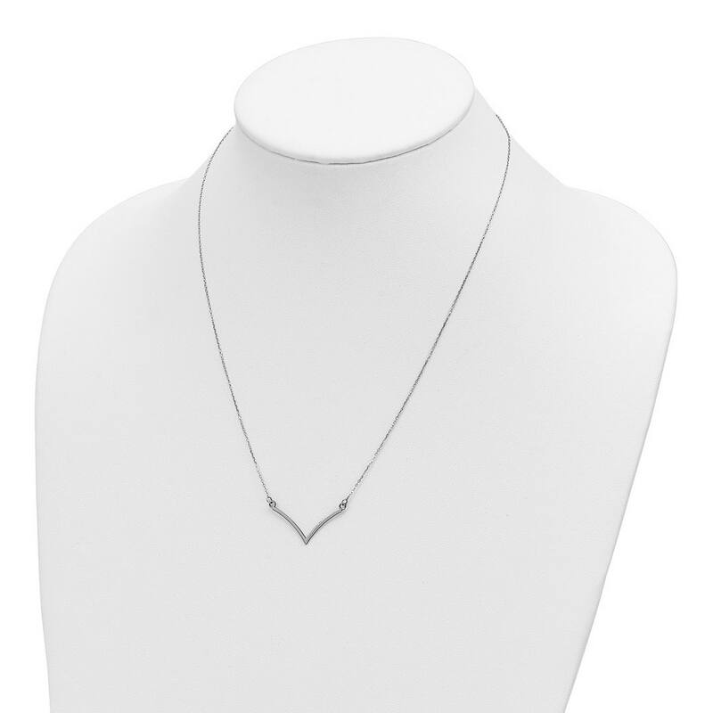 Curata 14k White Gold Polished Chevron V 28mm Necklace, 18"