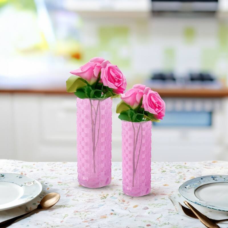 Set of 2 Tall Speckled Sandstone Ceramic Oblong Table Vases for Decor