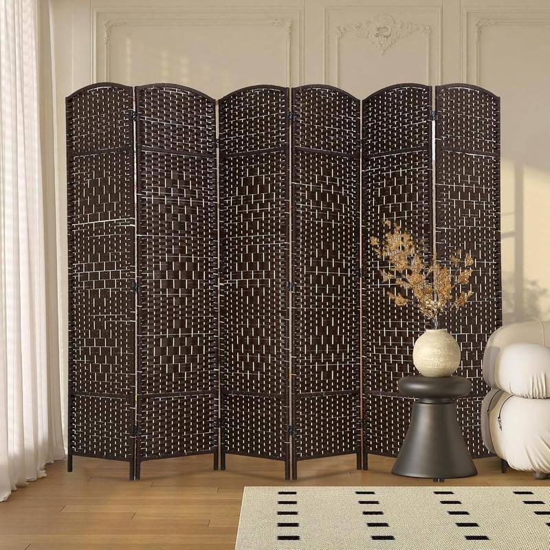 6 Panel Room Divider, Folding Screen - Walnut Brown