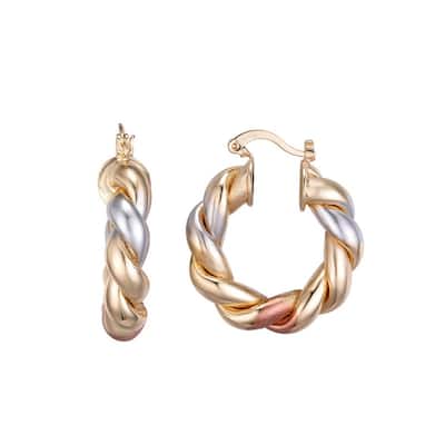 Victoria Townsend Gold Plated Tri Color Braid Hoop Earrings