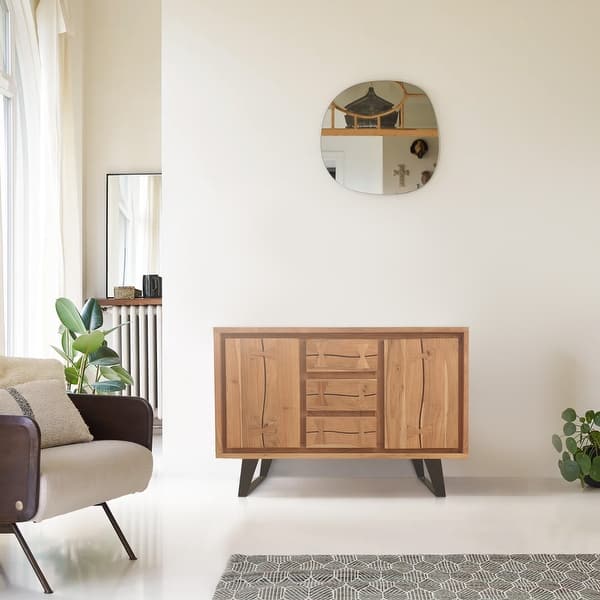 40 Inch Sideboard Buffet Console with 2 Cabinets, Brown Acacia Wood, 3 Drawers, Black Iron Base - Bed Bath & Beyond