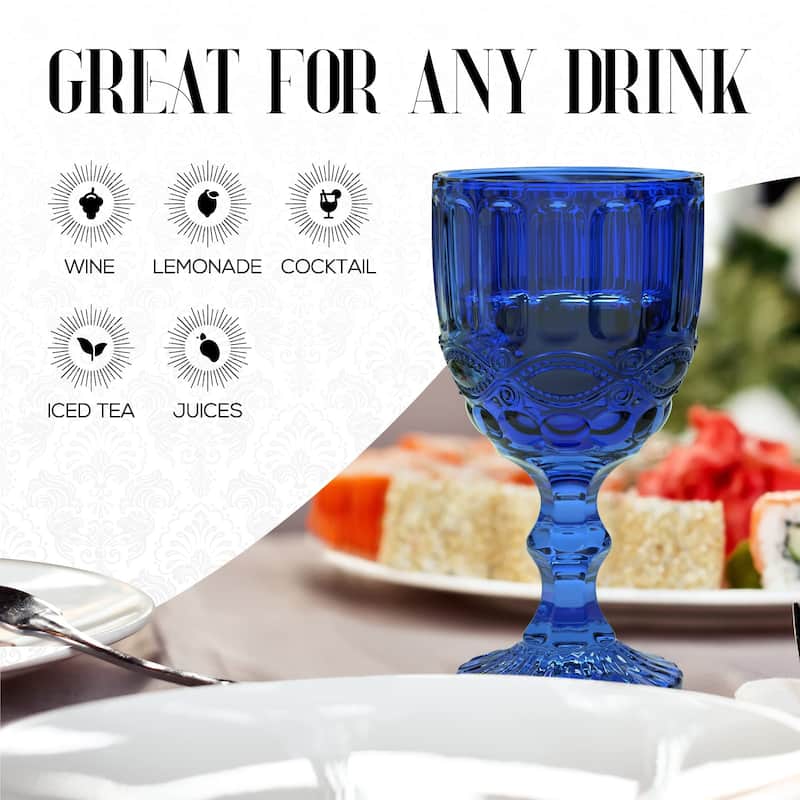 Elle Decor Set of 6 Colored Vintage Wine Glasses - 8.4 oz.