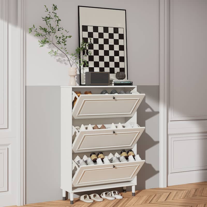 Shoe Storage Cabinet With 3 Flip Drawers, Narrow Shoe Rack Cabinet, Freestanding Shoe Organizer For Hallway
