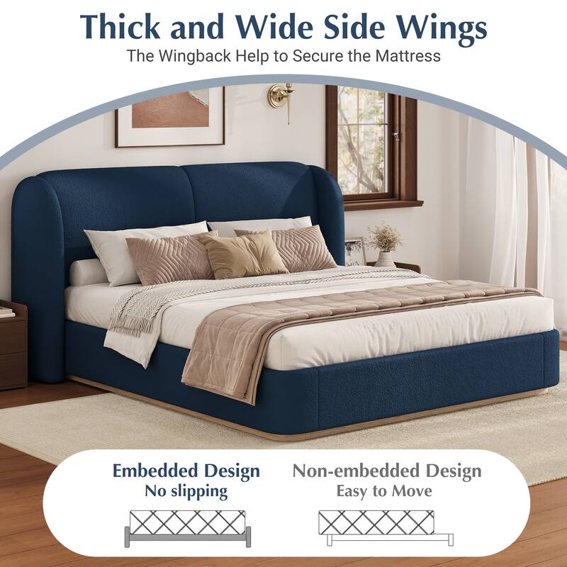 Christopher Knight Home - Valerian Boucle Upholstered Platform Bed with Double-Pillow Headboard