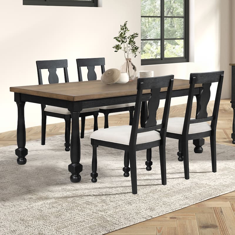 Furniture of America Lucan Modern Farmhouse 5-Piece Black Solid Wood Dining Set - Black
