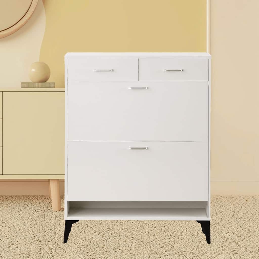 Modern Tipping Bucket Shoe Rack Organizer Cabinet with Adjustable Shelves, Flip Drawers, for Bedroom, Mudroom, Hallway, Porch