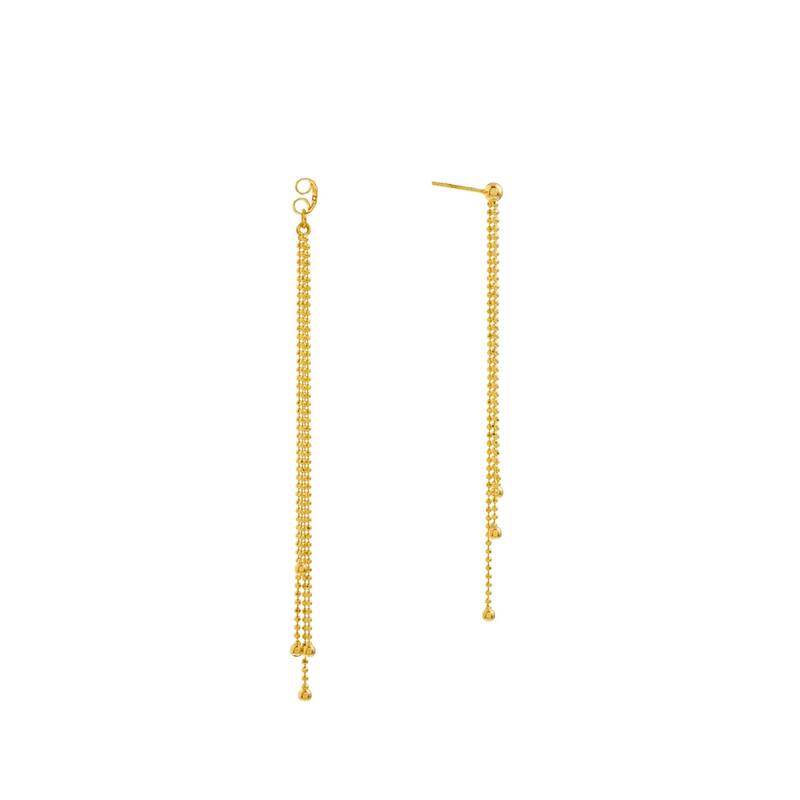 Curata 14k Yellow Gold Sparkle Cut Bead Fringe Front To Back Earrings
