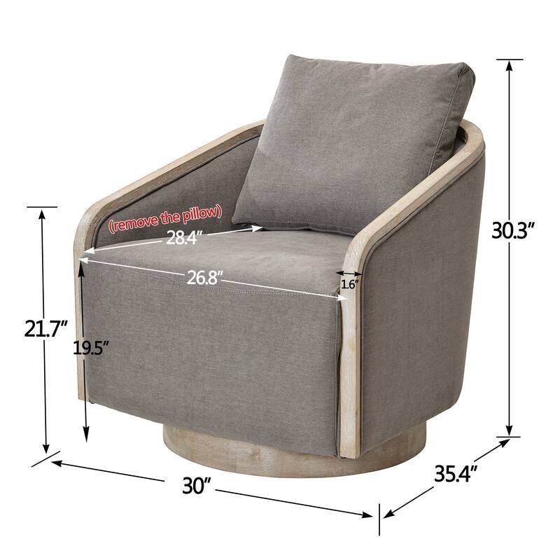 KINWELL 30" Wide Fabric Upholstered Swivel Barrel Chair, Accent Armchair for Living Room, Bedroom