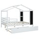 preview thumbnail 9 of 11, Full Size House-Shaped Platform Bed Mattress Holde Solid Wood Bed Frame with Writing Board and Trundle - White