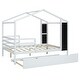 preview thumbnail 9 of 41, Full Size Wood House Bed with Roof & Fence, Multifunction Daybed Frame w/ Writing Board & Trundle for Kids Teens Girls/Boys