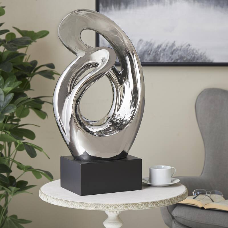 Ceramic Abstract Decorative Sculpture - Silver - Roche River Decor
