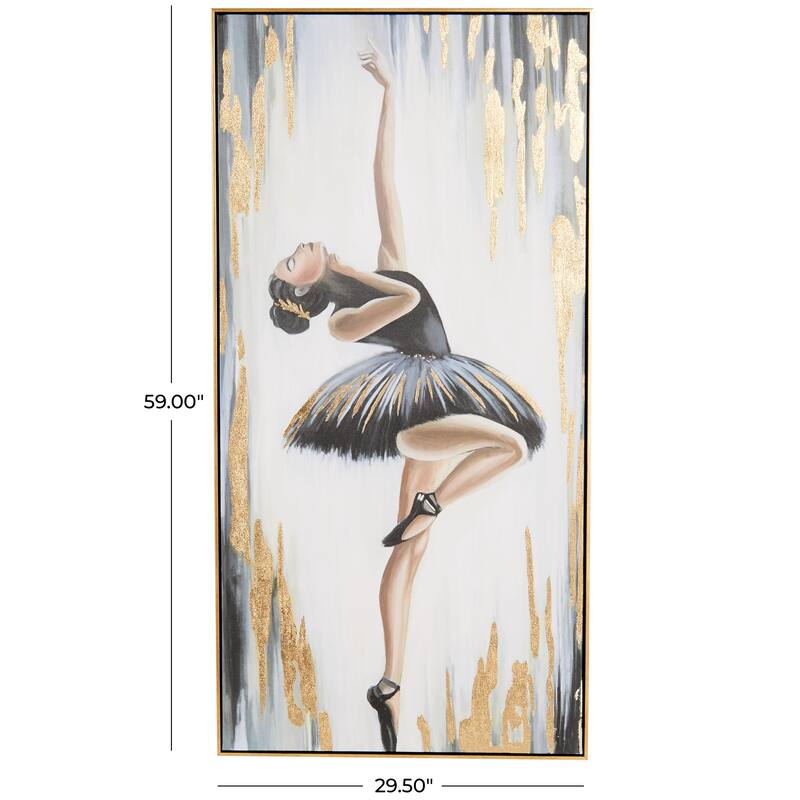 Gold Polystone Ballet Dancer Living Room Framed Wall Art with Black and Gold Foil Accents