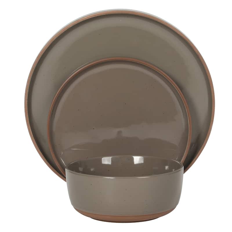 Gibson Elite Northrock Stoneware Dinnerware Set, 16-Piece Service for 4 - Plates & Bowls with Hand-Painted Terracotta Base