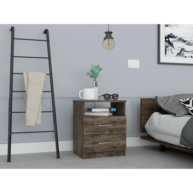 Superior Top Nightstand,Two Drawers, One Shelf