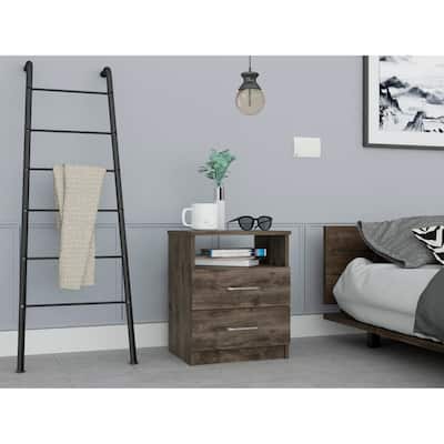 Superior Top Nightstand,Two Drawers, One Shelf