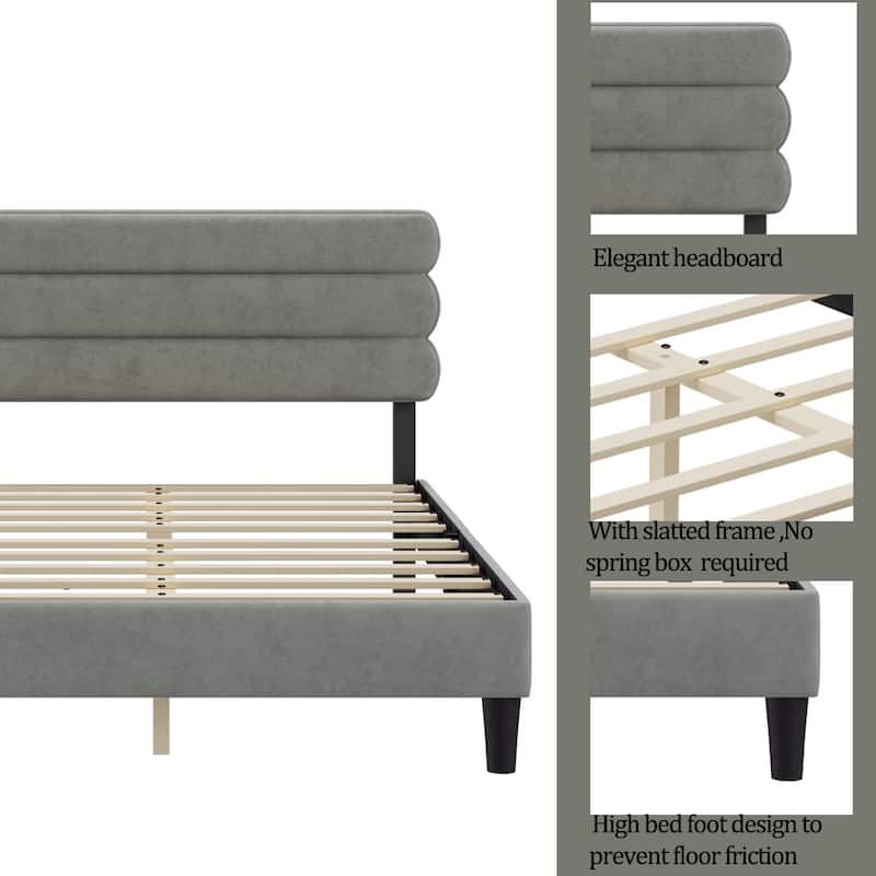 King Size Channel-tufted Upholstered Platform Bed