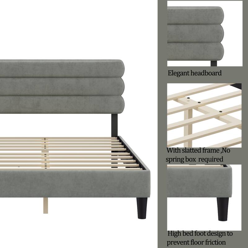 Queen Size Modern Channel-tufted Upholstered Platform Bed